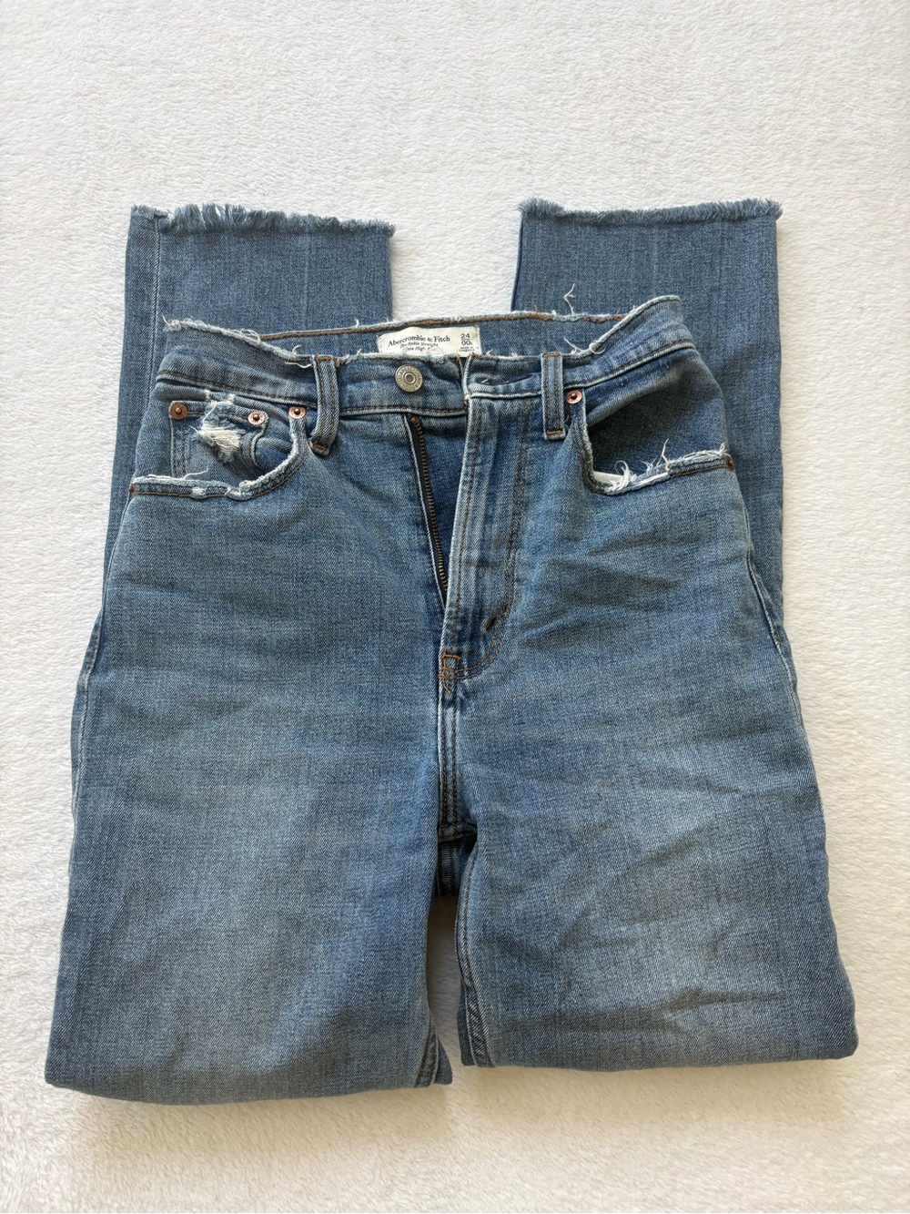 Abercrombie & Fitch Distressed High-Rise Blue Jeans